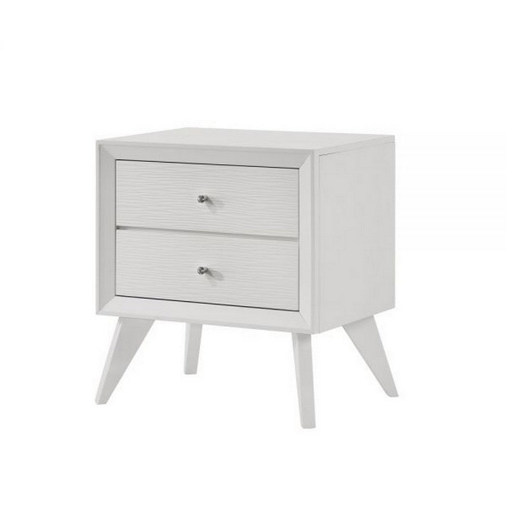 Siam 24 Inch Nightstand, 2 Drawers, Modern White, Sleek Rubberwood Frame By Casagear Home