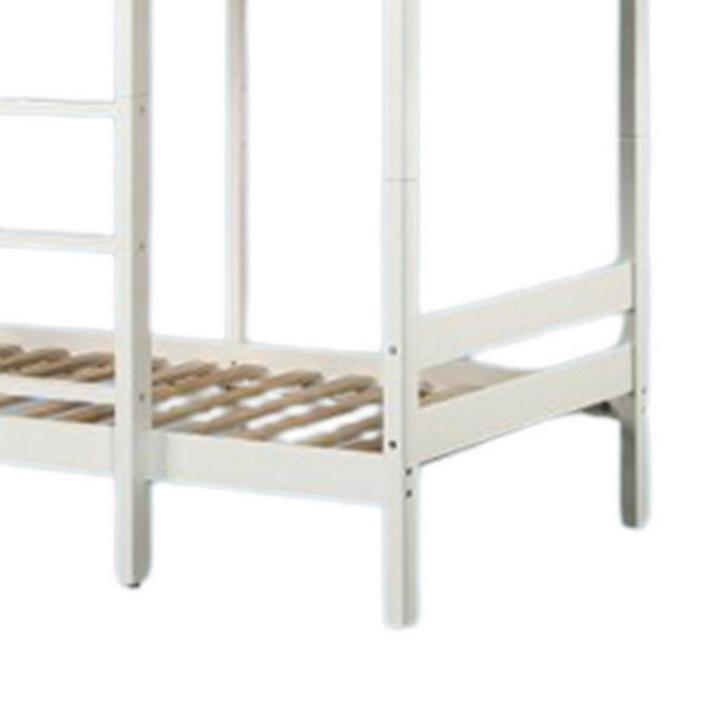 Asin Twin Bunk Bed with Front Facing Ladder Pine Wood Crisp White Finish By Casagear Home BM309451