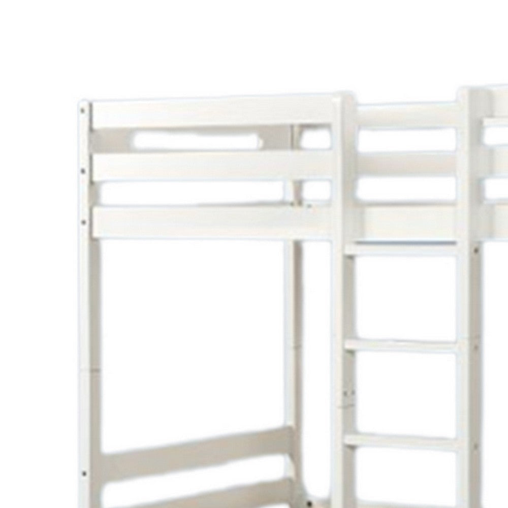 Asin Twin Bunk Bed with Front Facing Ladder Pine Wood Crisp White Finish By Casagear Home BM309451