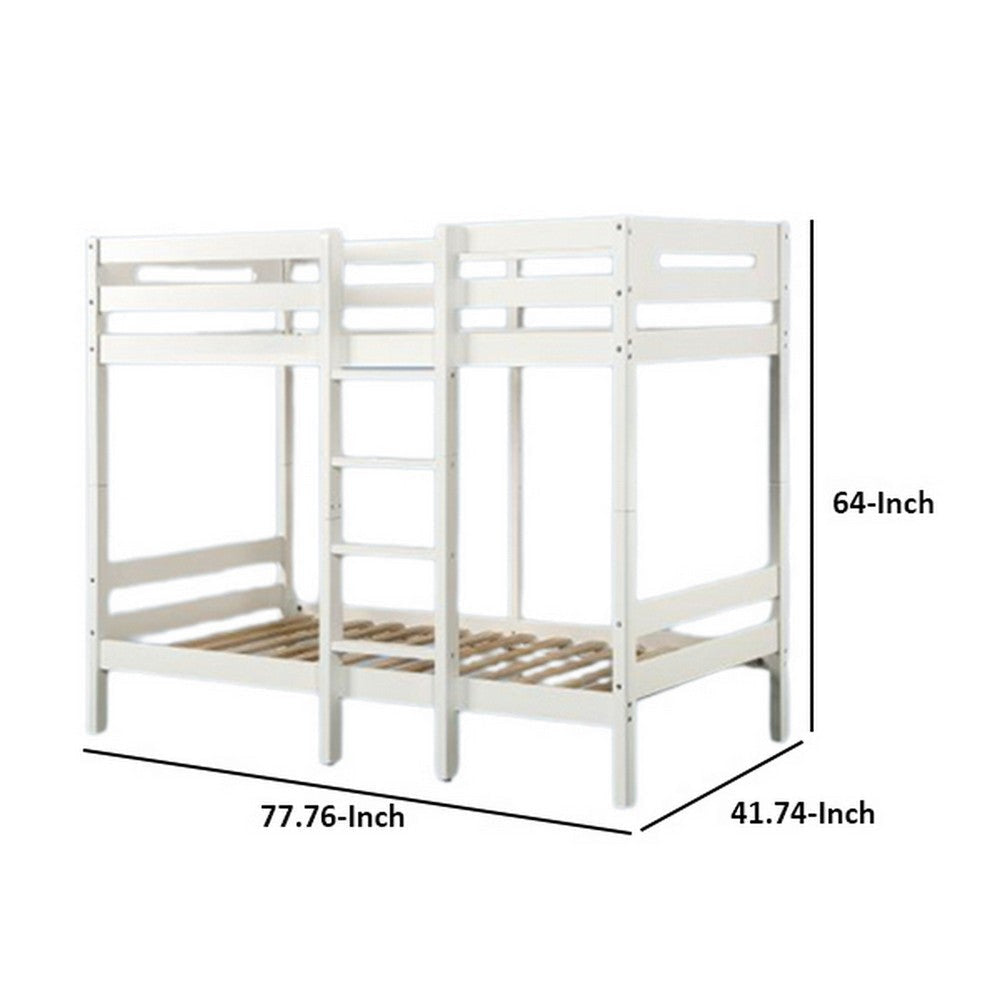 Asin Twin Bunk Bed with Front Facing Ladder Pine Wood Crisp White Finish By Casagear Home BM309451