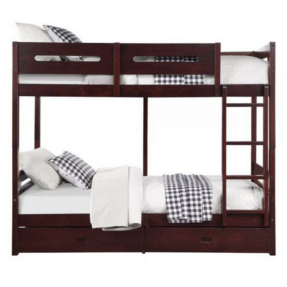 Asin Twin Bunk Bed Front Facing Ladder Storage Solid Pine Wood Brown By Casagear Home BM309457