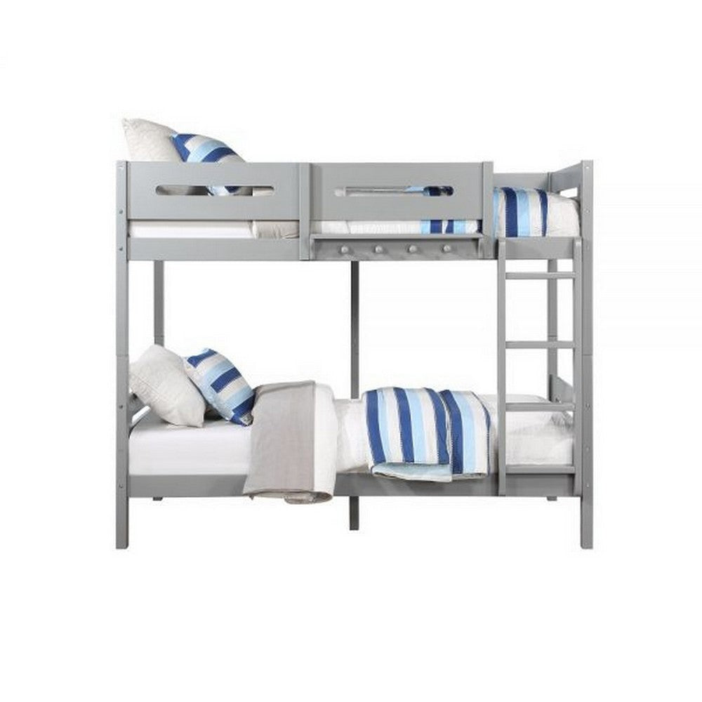 Asin Twin Bunk Bed with Front Facing Ladder Solid Pine Wood White Finish By Casagear Home BM309458