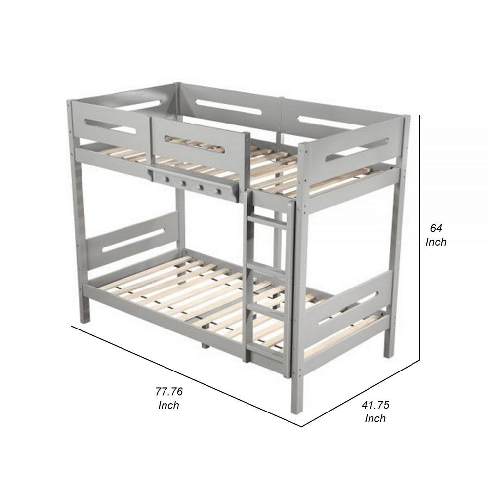 Asin Twin Bunk Bed with Front Facing Ladder Solid Pine Wood White Finish By Casagear Home BM309458