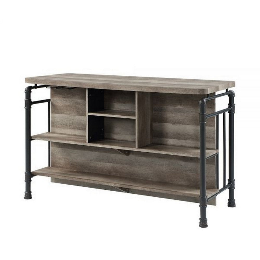 59 Inch Kitchen Island with 2 Shelves, Industrial Antique Oak Brown, Gray By Casagear Home