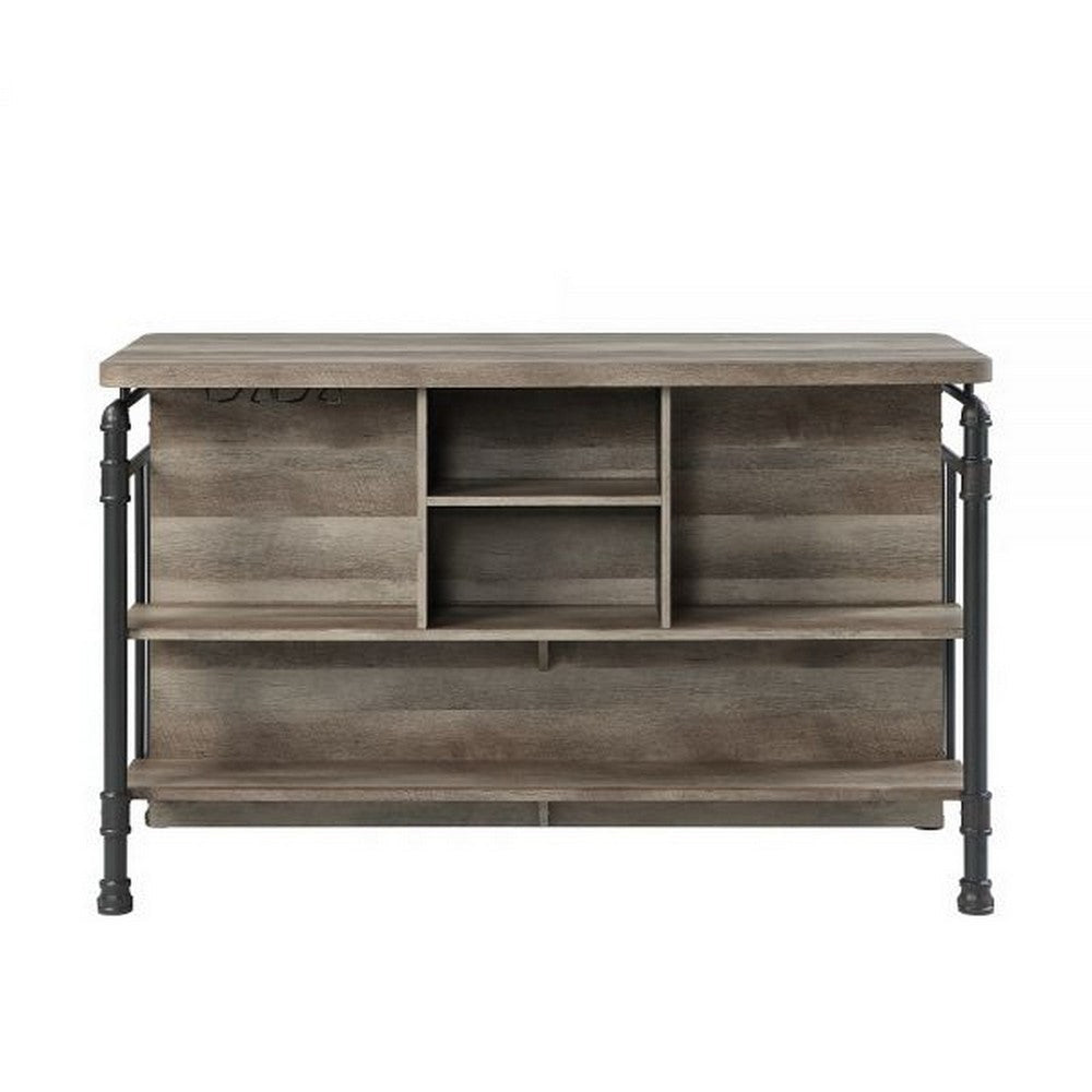 59 Inch Kitchen Island with 2 Shelves Industrial Antique Oak Brown Gray By Casagear Home BM309463