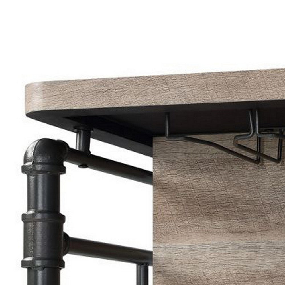 59 Inch Kitchen Island with 2 Shelves Industrial Antique Oak Brown Gray By Casagear Home BM309463