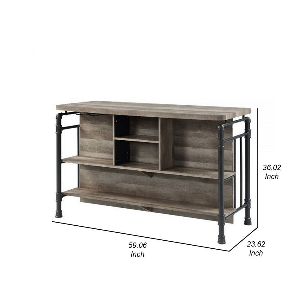 59 Inch Kitchen Island with 2 Shelves Industrial Antique Oak Brown Gray By Casagear Home BM309463