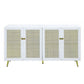 61 Inch Console Cabinet 4 Metal Mesh Doors LED Lighting MDF White By Casagear Home BM309464