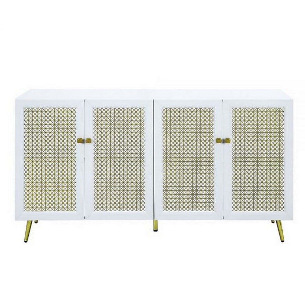 61 Inch Console Cabinet 4 Metal Mesh Doors LED Lighting MDF White By Casagear Home BM309464