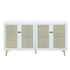 61 Inch Console Cabinet 4 Metal Mesh Doors LED Lighting MDF White By Casagear Home BM309464