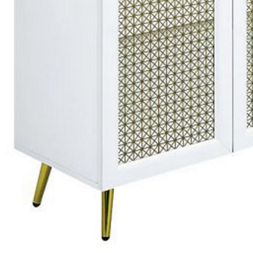 61 Inch Console Cabinet 4 Metal Mesh Doors LED Lighting MDF White By Casagear Home BM309464