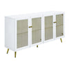 61 Inch Console Cabinet, 4 Metal Mesh Doors, LED Lighting, MDF, White  By Casagear Home