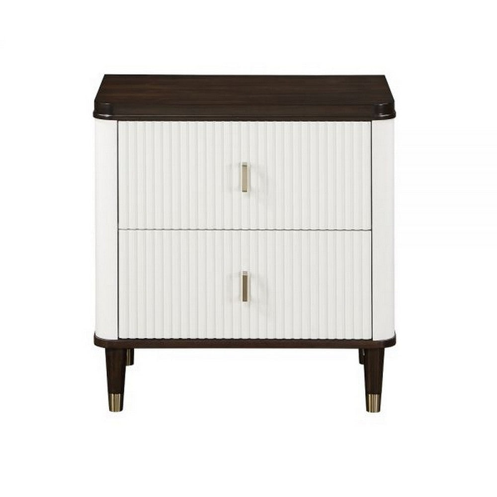 Aren 27 Inch Nightstand 2 Drawers USB Charger Solid Wood White Brown By Casagear Home BM309465