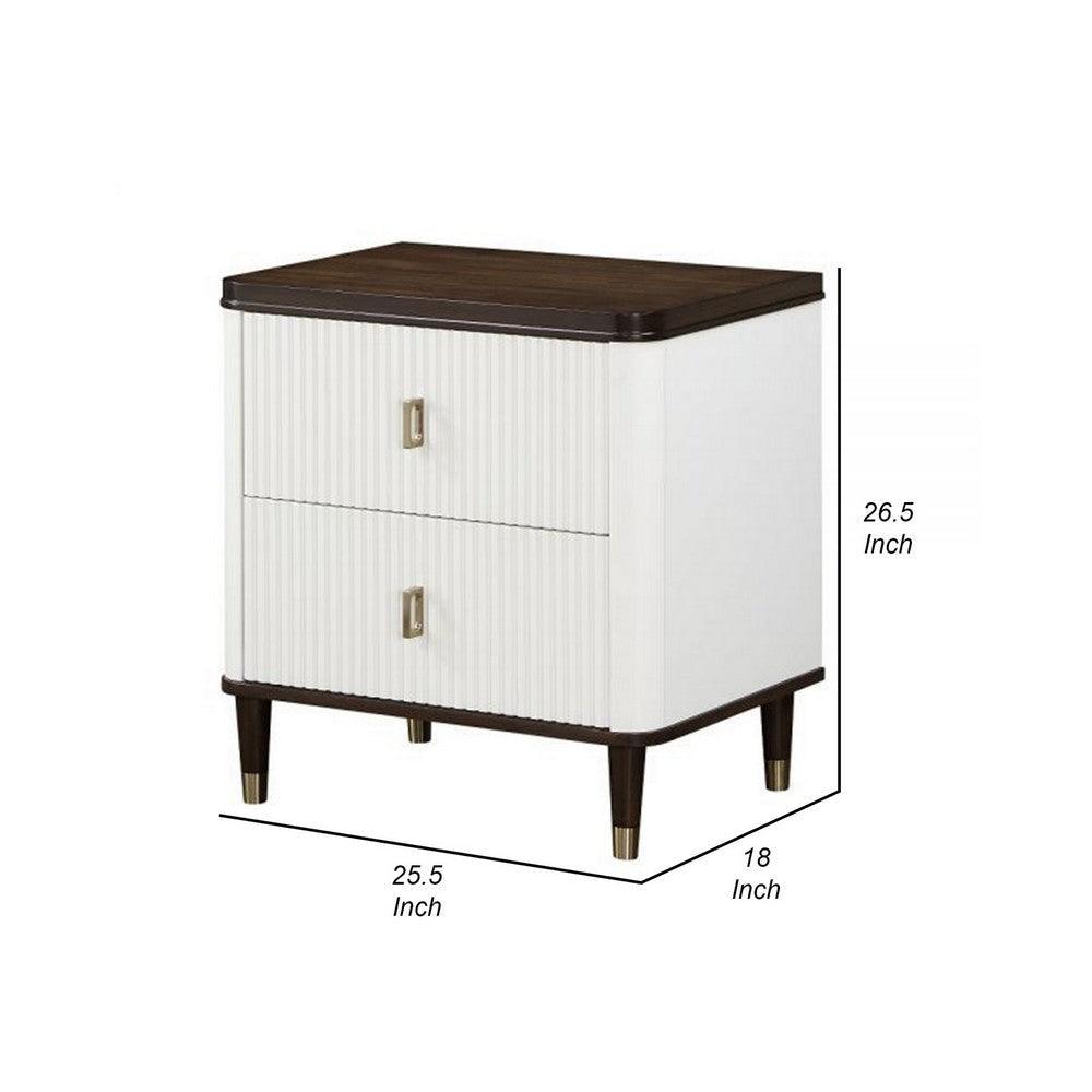 Aren 27 Inch Nightstand 2 Drawers USB Charger Solid Wood White Brown By Casagear Home BM309465