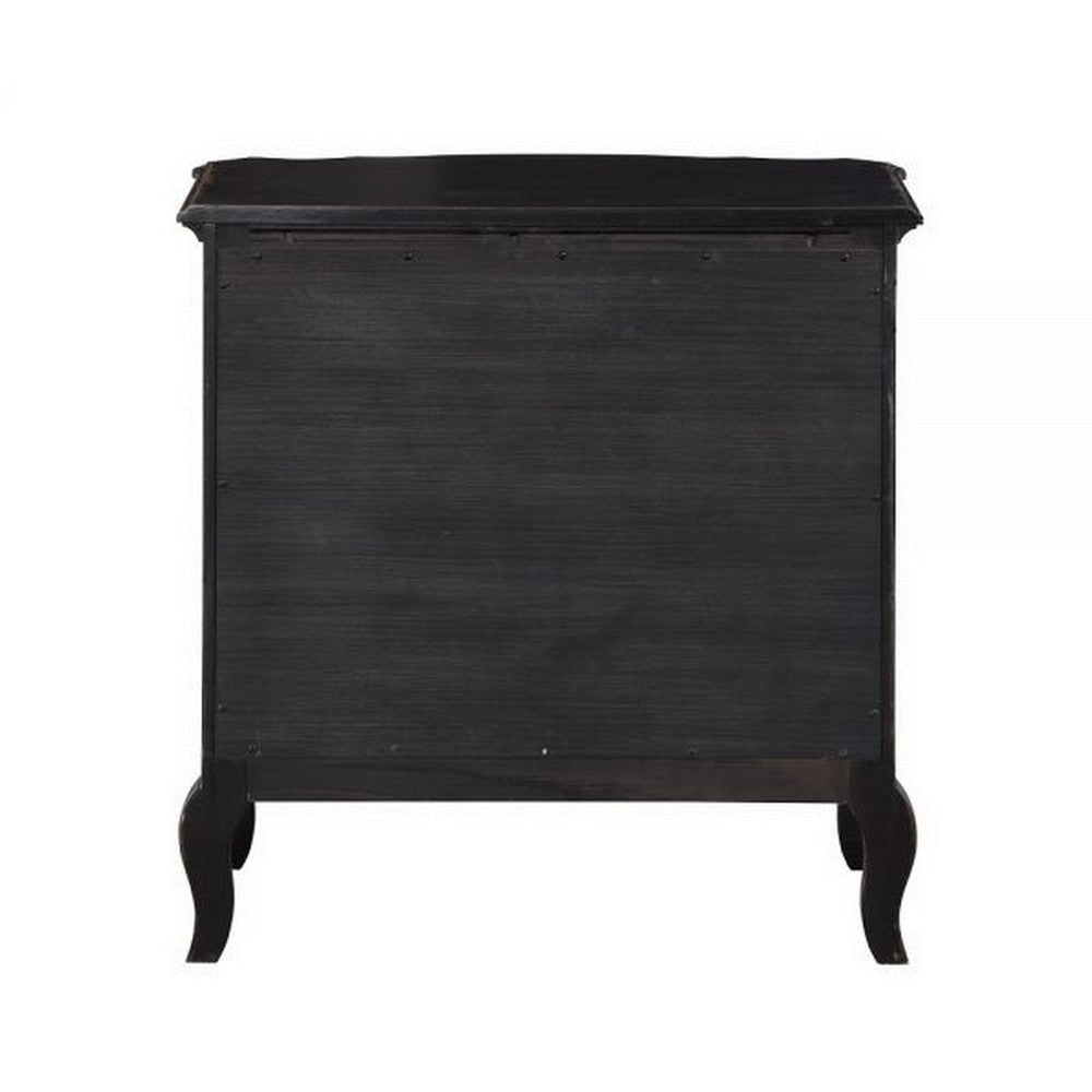 Cherry 30 Inch Nightstand 3 Drawers Cabriole Legs Rubberwood Black By Casagear Home BM309475