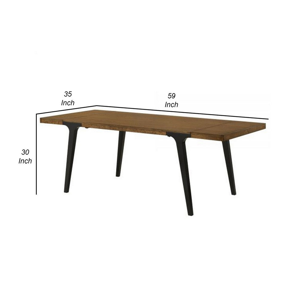 Hilly 59-83 Inch Extendable Dining Table Rubberwood Brown and Black By Casagear Home BM309477