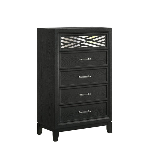 Kira 50 Inch Tall Dresser Chest, 5 Dovetail Drawers, Black Rubberwood By Casagear Home