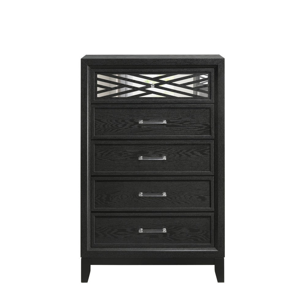 Kira 50 Inch Tall Dresser Chest 5 Dovetail Drawers Black Rubberwood By Casagear Home BM309484