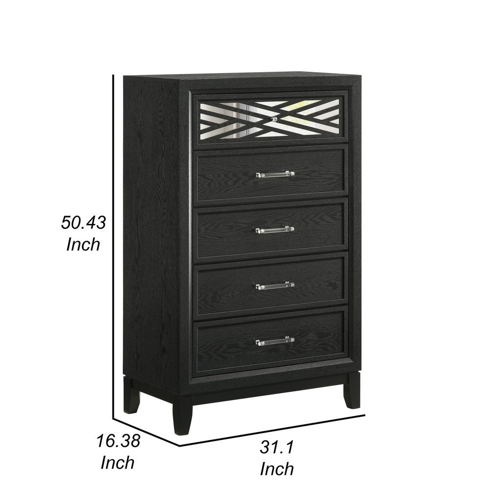 Kira 50 Inch Tall Dresser Chest 5 Dovetail Drawers Black Rubberwood By Casagear Home BM309484