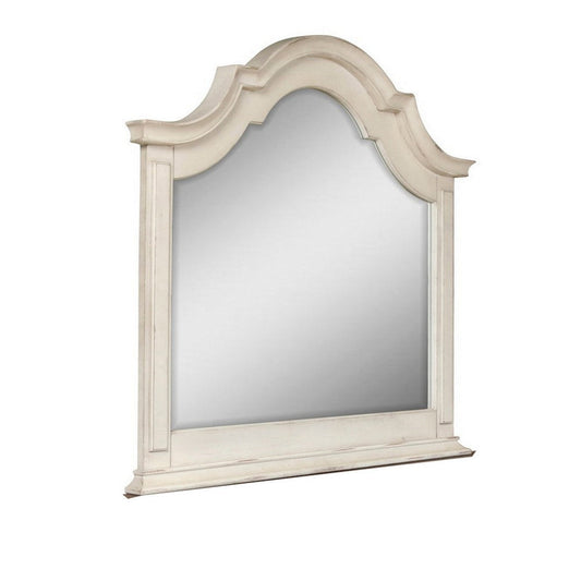 Maia 43 x 46 Dresser Mirror with Curved Top, Poplar and Oak, Antique White By Casagear Home