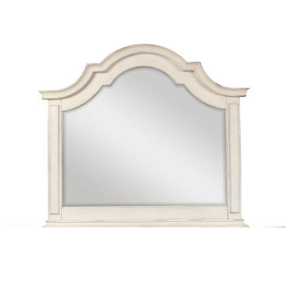 Maia 43 x 46 Dresser Mirror with Curved Top Poplar and Oak Antique White By Casagear Home BM309486