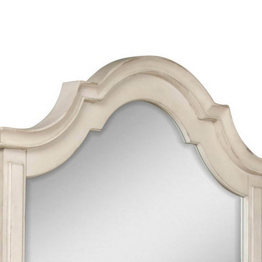 Maia 43 x 46 Dresser Mirror with Curved Top Poplar and Oak Antique White By Casagear Home BM309486