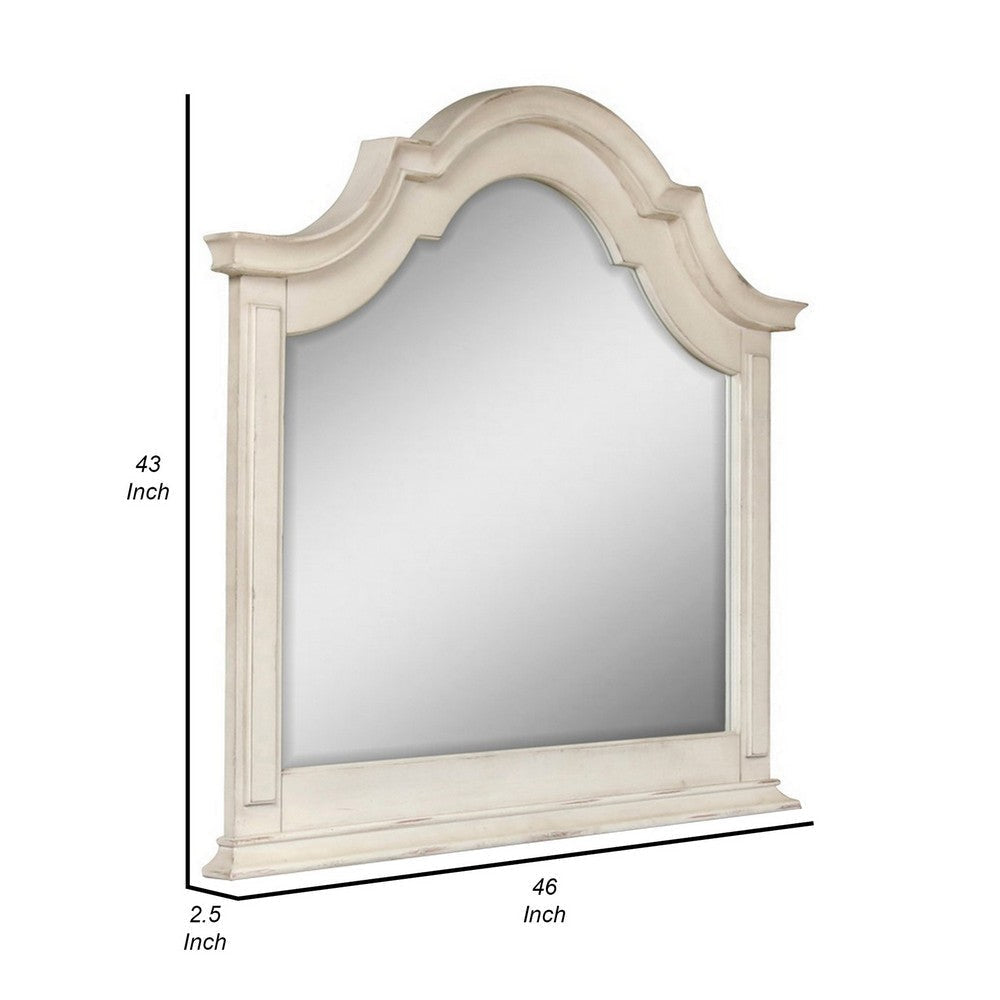 Maia 43 x 46 Dresser Mirror with Curved Top Poplar and Oak Antique White By Casagear Home BM309486