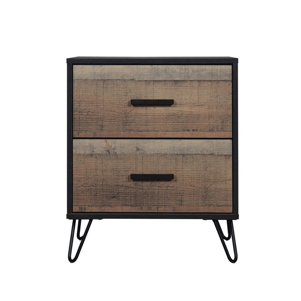 Lala 25 Inch Nightstand 2 Drawers Black Handles Rustic Brown Wood Finish By Casagear Home BM309490