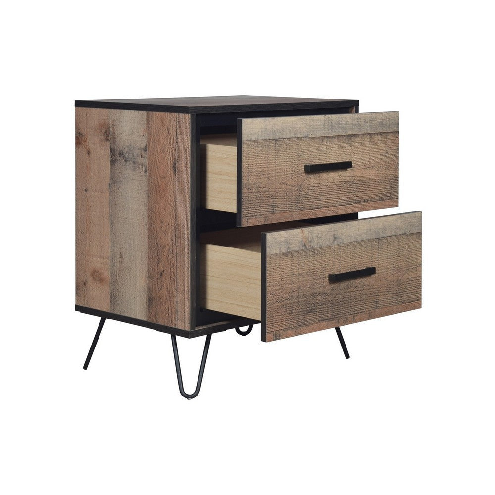 Lala 25 Inch Nightstand 2 Drawers Black Handles Rustic Brown Wood Finish By Casagear Home BM309490