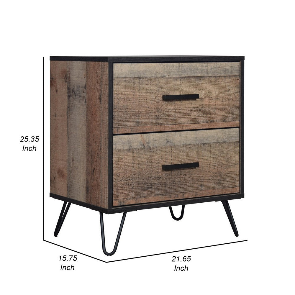 Lala 25 Inch Nightstand 2 Drawers Black Handles Rustic Brown Wood Finish By Casagear Home BM309490