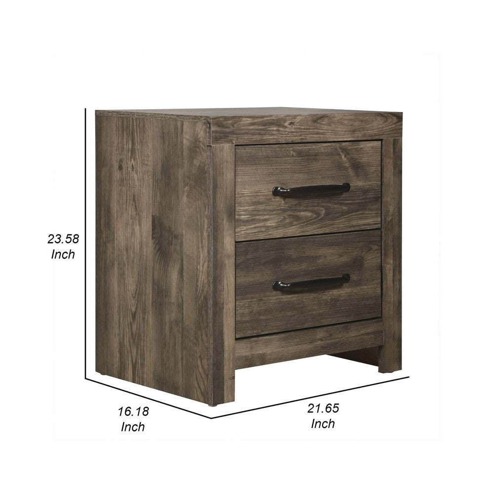 Ent 24 Inch Nightstand 2 Drawers with Black Handles Greige Brown Finish By Casagear Home BM309496