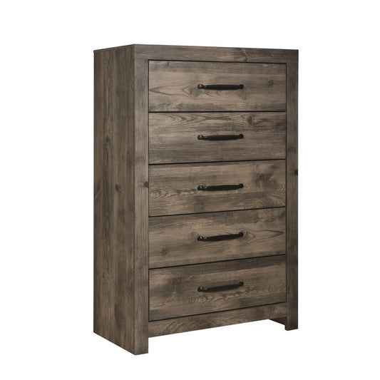 Ent 49 Inch Tall Dresser Chest, 5 Drawers with Black Handles, Greige Brown By Casagear Home