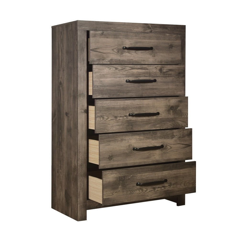 Ent 49 Inch Tall Dresser Chest 5 Drawers with Black Handles Greige Brown By Casagear Home BM309498