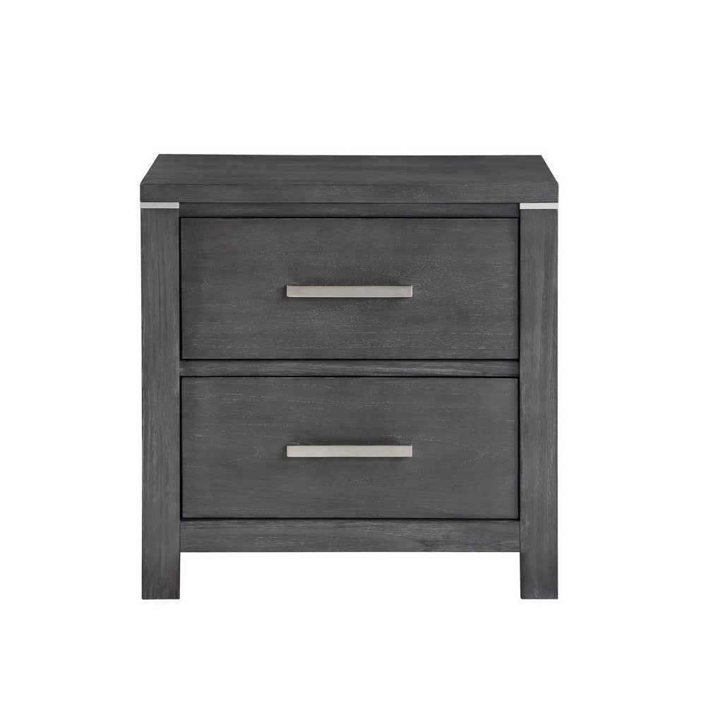 Tal 27 Inch Nightstand 2 Drawers with Chrome Handles Charcoal Gray Finish By Casagear Home BM309499