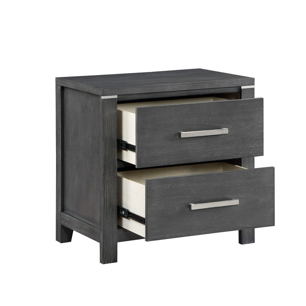 Tal 27 Inch Nightstand 2 Drawers with Chrome Handles Charcoal Gray Finish By Casagear Home BM309499