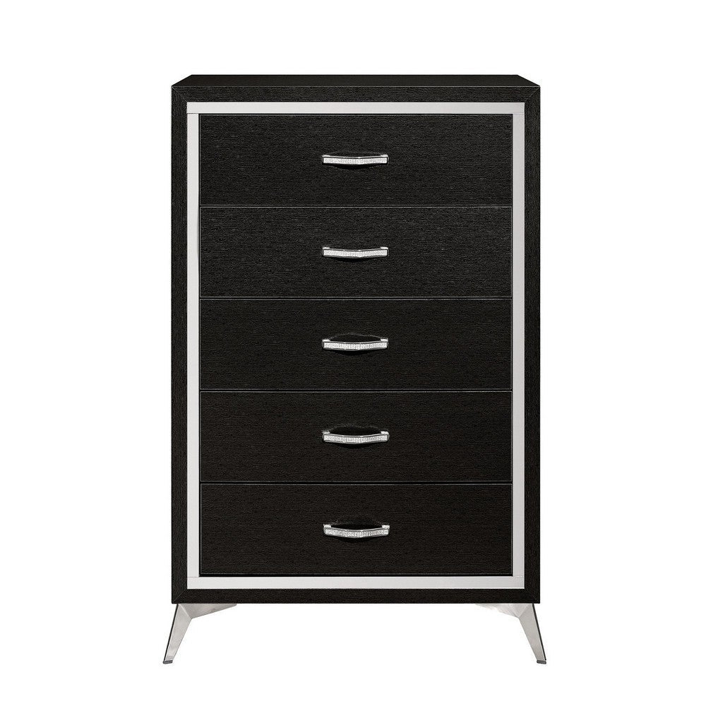 Sami 49 Inch Tall Dresser 5 Drawers Mirror Trim Embossed Texture Black By Casagear Home BM309513