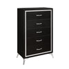 Sami 49 Inch Tall Dresser, 5 Drawers, Mirror Trim, Embossed Texture, Black By Casagear Home