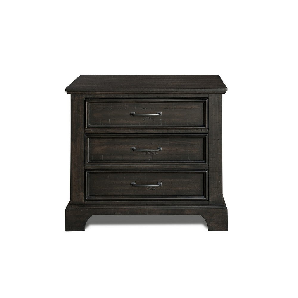 Annu 30 Inch Nightstand 3 Drawers Felt and Cedar Lining Walnut Brown By Casagear Home BM309517