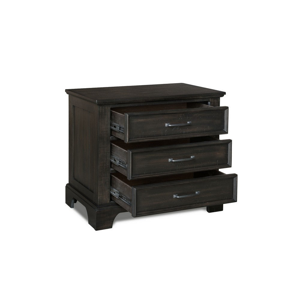 Annu 30 Inch Nightstand 3 Drawers Felt and Cedar Lining Walnut Brown By Casagear Home BM309517