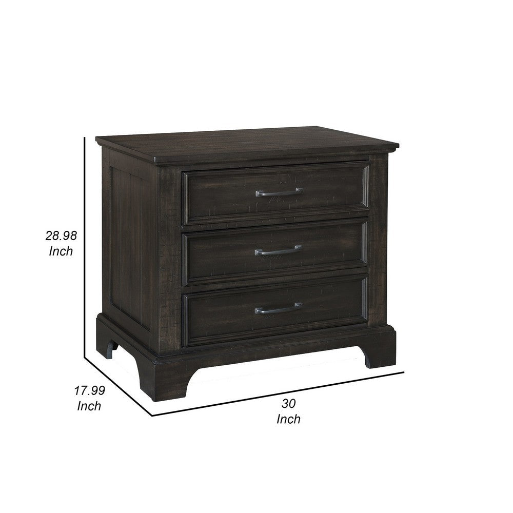 Annu 30 Inch Nightstand 3 Drawers Felt and Cedar Lining Walnut Brown By Casagear Home BM309517