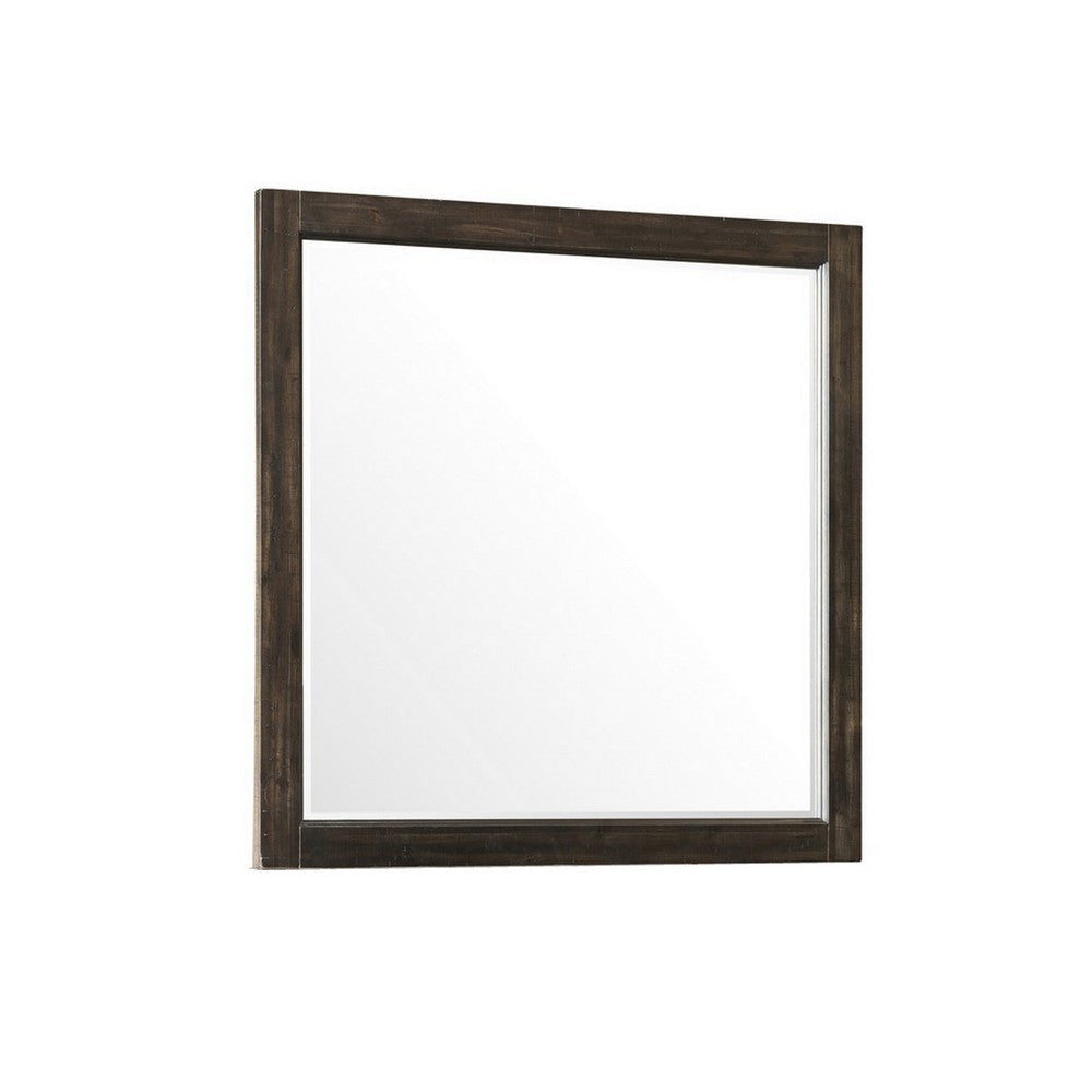 Annu 43 x 43 Dresser Mirror, Transitional, Square Walnut Brown Wood Frame By Casagear Home