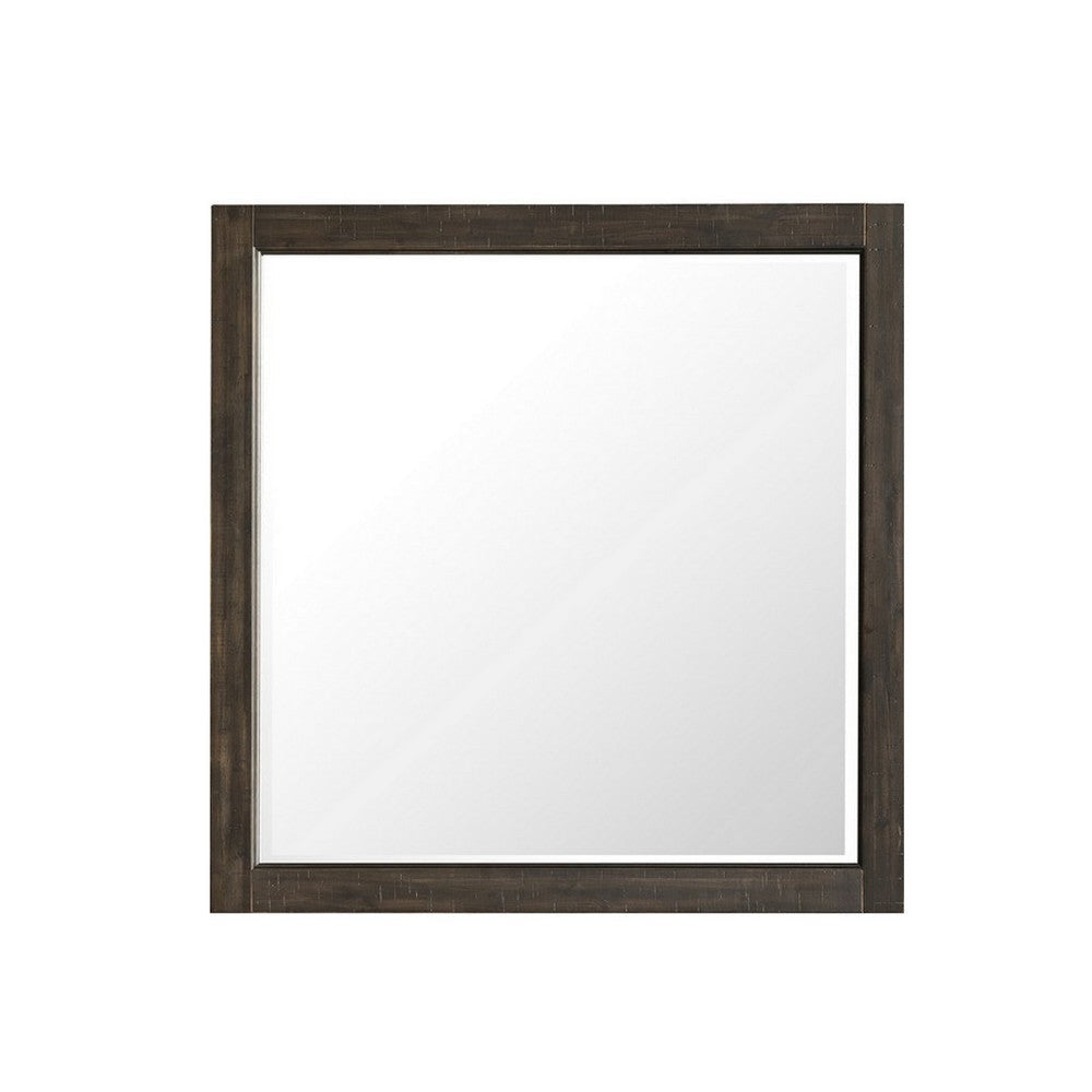 Annu 43 x 43 Dresser Mirror Transitional Square Walnut Brown Wood Frame By Casagear Home BM309520