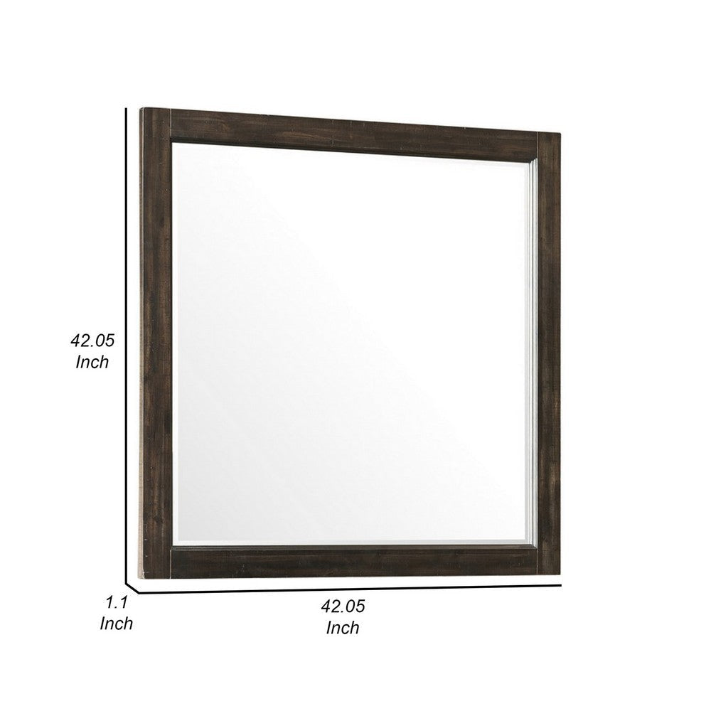 Annu 43 x 43 Dresser Mirror Transitional Square Walnut Brown Wood Frame By Casagear Home BM309520