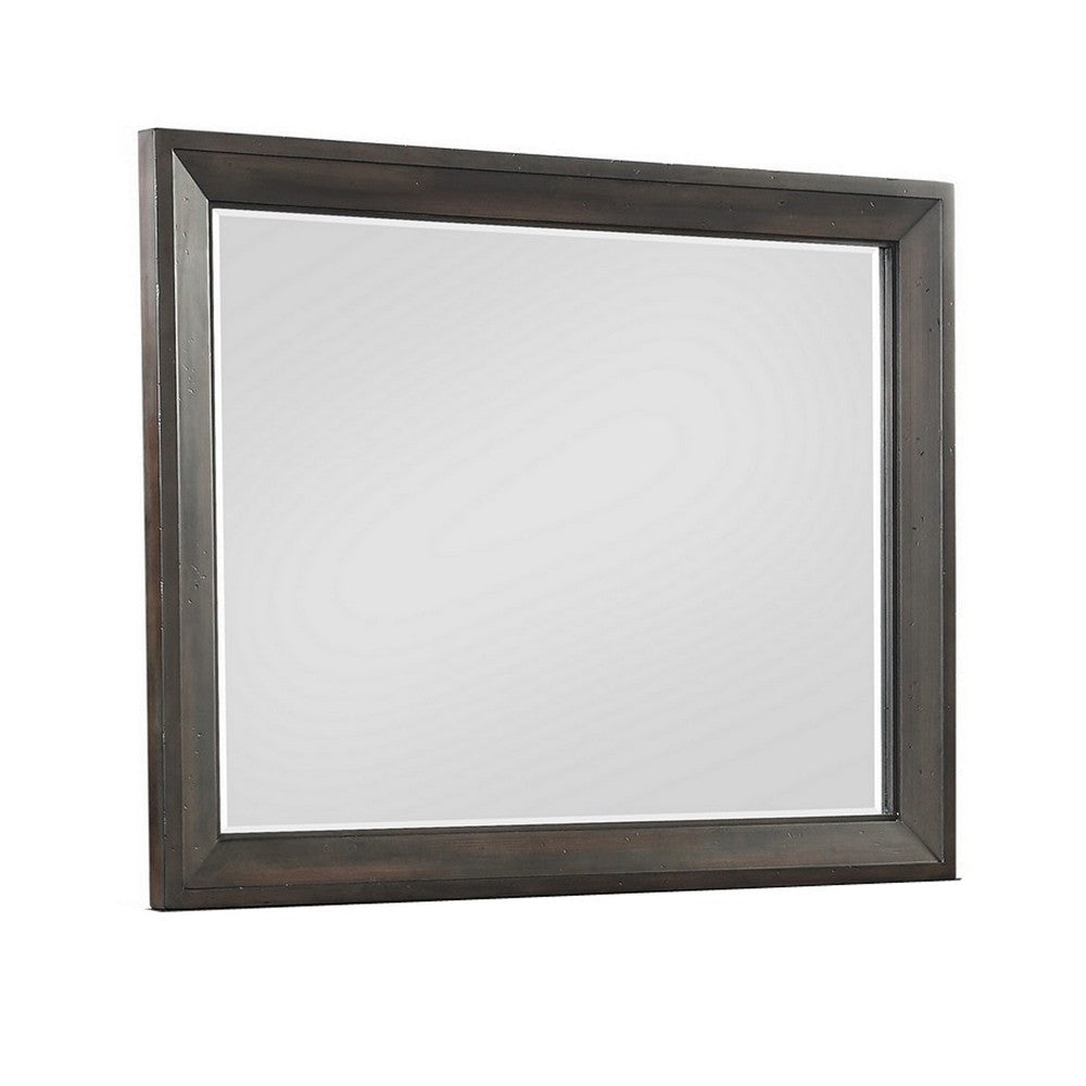 Laji 39 x 50 Dresser Mirror, Modern Style, Rich Walnut Brown Wood  By Casagear Home