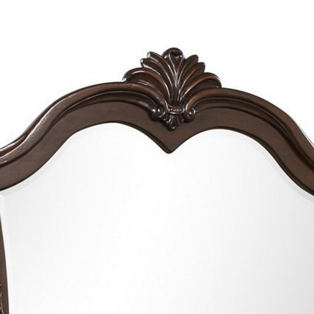 Akil 43 x 46 Dresser Mirror Classic Arched Edges Floral Carved Cherry Brown By Casagear Home BM309536