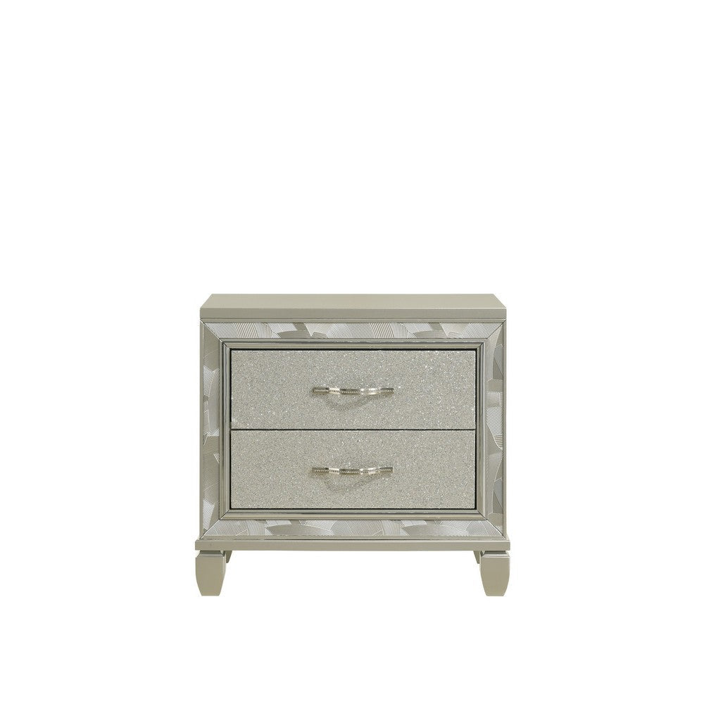 Bet 28 Inch Nightstand 2 Rhinestone Inlaid Drawers Chrome Handles Silver By Casagear Home BM309537