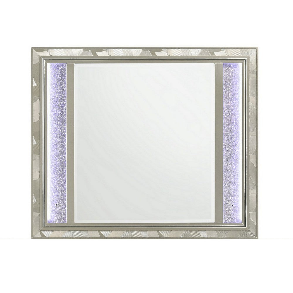 Bet 41 x 48 Dresser Mirror Silver Solid Wood Frame with Rhinestone Inlay By Casagear Home BM309539