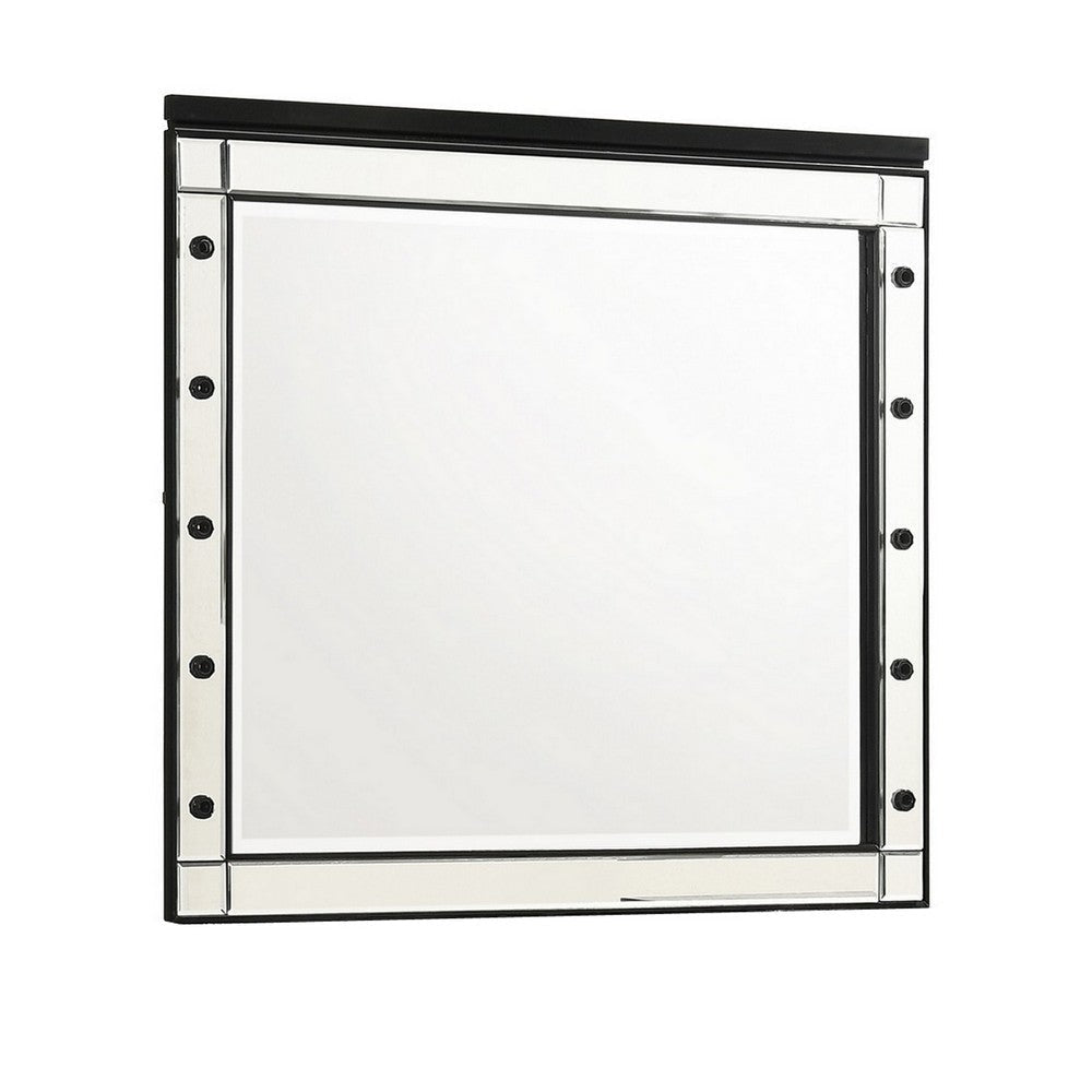 Lee 37 x 40 Vanity Mirror, 10 Light Bulb Sockets, Modern Black Wood Frame By Casagear Home