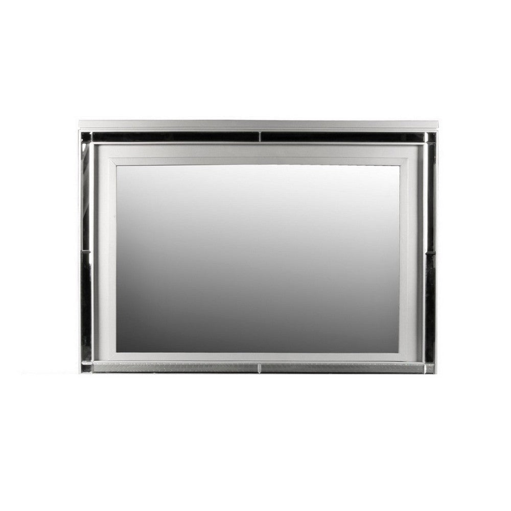 Lee 38 x 50 Dresser Mirror Modern LED Light Trim Silver Hardwood Frame By Casagear Home BM309542