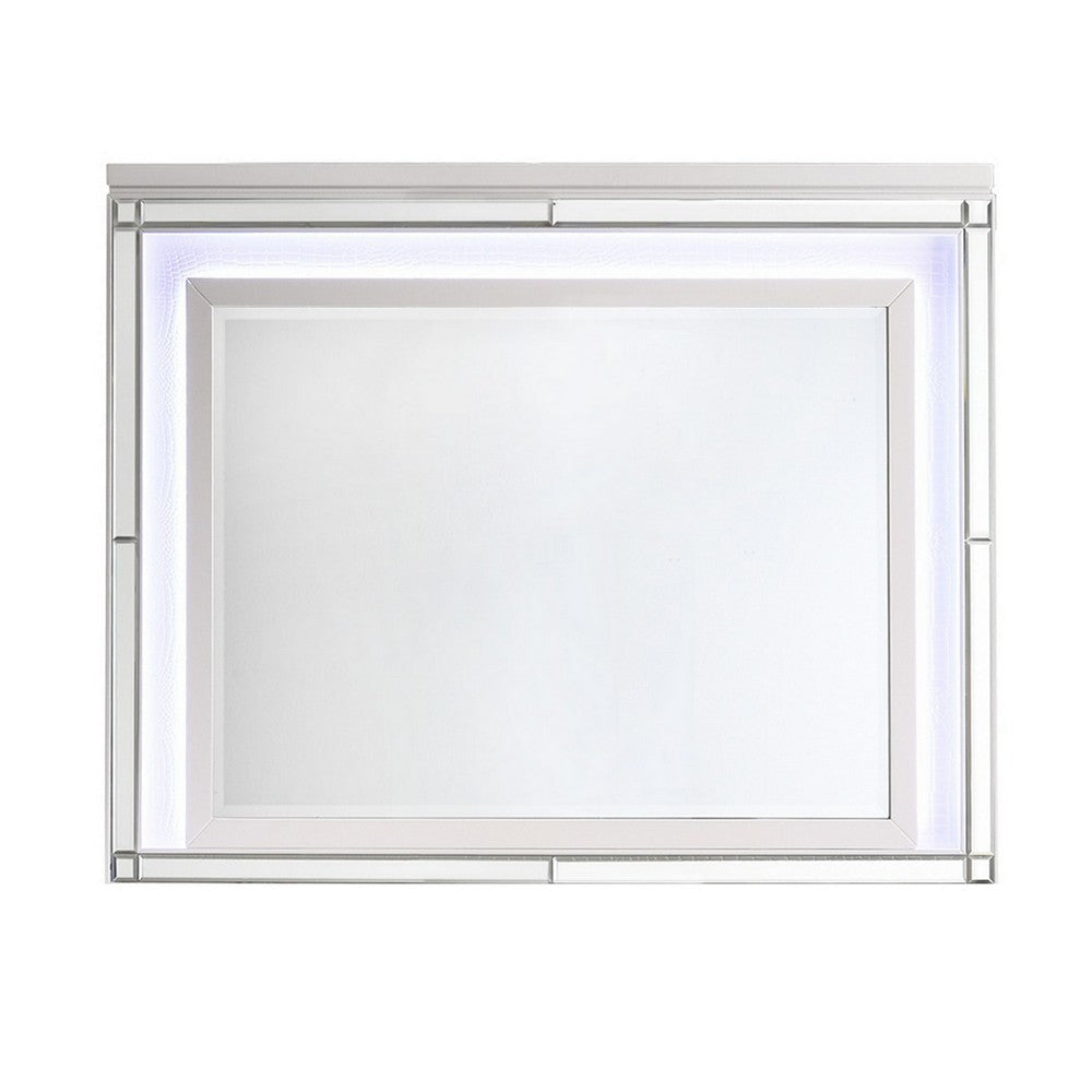 Lee 38 x 50 Dresser Mirror Modern LED Light Trim White Hardwood Frame By Casagear Home BM309544